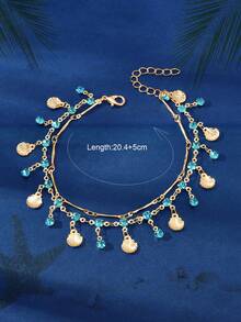 1 chiếc vòng chân phong cách Boho Chic lấy cảm hứng từ đại dương, đính pha lê và mặt dây chuyền, dây xích điều chỉnh được, dành cho nữ, trang sức mùa hè, đi biển, kỳ nghỉ. - Vàng - Xem 5