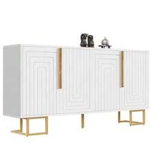The Black Sideboard (152 X 40 X 75 Cm) Features A Unique Geometric Design And Gold Handles And Legs For A Touch Of Elegance. - White - View 9