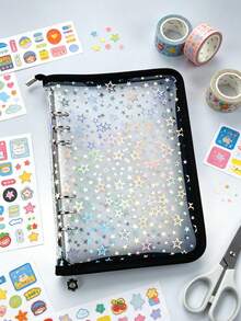 A5 Transparent Laser Starry Sky Loose-Leaf Notebook, Shiny PVC Zipper Pouch, 6-Ring Diary, Card Storage Album - Multicolor - View 1
