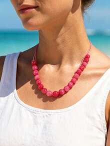 1pc Bohemian Style Acrylic Beaded Adjustable Rope Necklace With Geometric Cloud Pattern, Suitable For Summer Beach Vacation - Rope Beaded Necklace - View 6