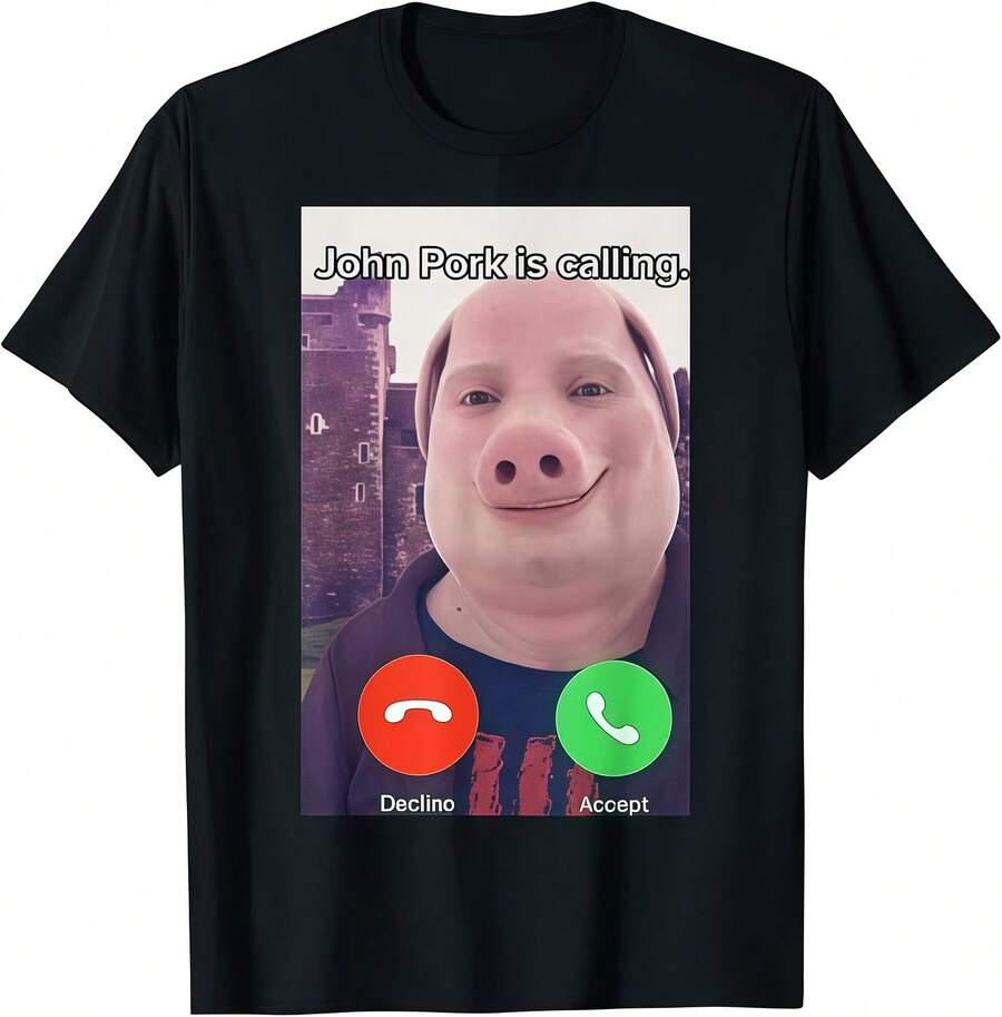 John Pork Is Calling Funny Answer Call Phone T-Shirt - Black - View 1