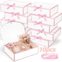 Bộ quà tặng cầu hôn phù dâu 5/10 chiếc kèm ruy băng satin, hộp quà bằng giấy bọc kín, thích hợp cho đám cưới, lễ rửa tội, tiệc sinh nhật và đóng gói quà tặng (Đen trắng, Xanh dương, Hồng) - màu trắng hồng - Xem 11