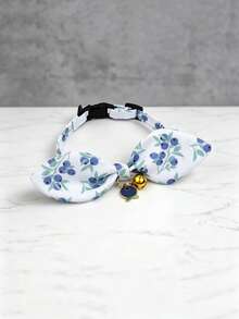 1 pieza Collar de gato con lazo y estampado de frutas de arándanos, collar ajustable para mascotas con campana adecuado para perros y gatos pequeños - Azul - Ver 5