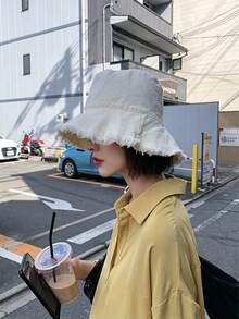 女士抽绳饰边渔夫帽，可调节下巴带设计，做旧效果，柔软面料，防晒防风，时尚百搭，适合旅行、海滩、度假、日常休闲穿着 - 彩色 - 查看 5