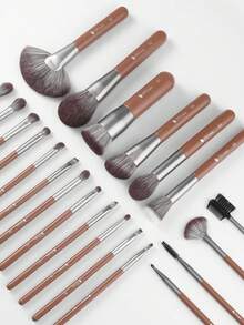 DUcare 19件專業級化妝刷具套組，完整臉部與眼部刷具組，14件必備彩妝刷，含底妝、蜜粉、腮紅、修容、遮瑕、眼影、暈染、眉毛與唇刷，打造全臉沙龍級妝效 - 巧克力棕 - 查看 6