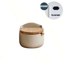 1pc/2pcs/3pcs Ceramic Lid Spice Jars, Rustic Japanese Style, Salt, Sugar, Chicken Extract, Spice, Seasoning Storage Containers - Brown - View 14