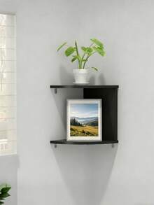 1pc Wall Mounted Corner Shelf Unit, No Drilling Required, Wall Hanging Storage Rack For Bedroom, Living Room, Bathroom, Kitchen (Carbonized Black), Rustic Style Wooden Wall Mounted Corner Shelf, Suitable For Bathroom, Kitchen, Bedroom Or Living Room (Deep Carbonized Black) - Black - View 11