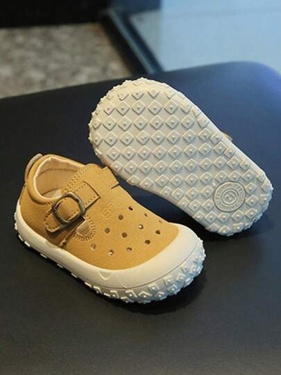 1 Pair Kids' Hollow Hook And Loop Casual Sandals, Breathable Shock-Absorbing Soft Sole Non-Slip, Suitable For Daily Wear, Outdoor, Kindergarten In Summer