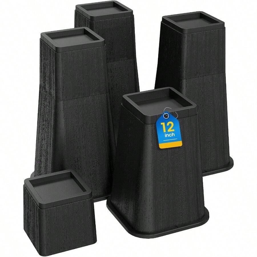 Bed Risers 12 Inch Heavy Duty, Stackable Furniture Risers Lifts 4inch 8inch, 12inch For Table, Desk Leg, Sofa, Couch, Supports Up To 6,000 Lbs, Black, 4 Pack - Black - View 1