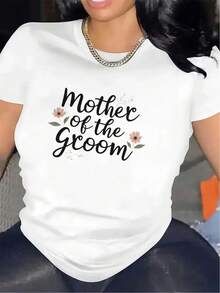 Short-Sleeved T-Shirt For The Mother Of The Groom | Ideal For Wedding Receptions, Lightweight And Durable Fabric, Comfortable Fit Suitable For Indoor And Outdoor Events, Elegant Floral Design On Soft Fabric, Round Neck, Medium Stretch Fabric. - 白色 - 查看 11
