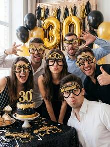 8个黑色金色30岁生日派对纸杯，30岁生日快乐派对拍照道具纸杯，黑色金色30岁生日装饰纸质派对面具，30岁生日派对用品，生日庆祝派对眼镜，生日派对，派对配件，黑色金色30岁生日派对装饰，生日礼物，派对小礼品 - 30 YEARS - 查看 1