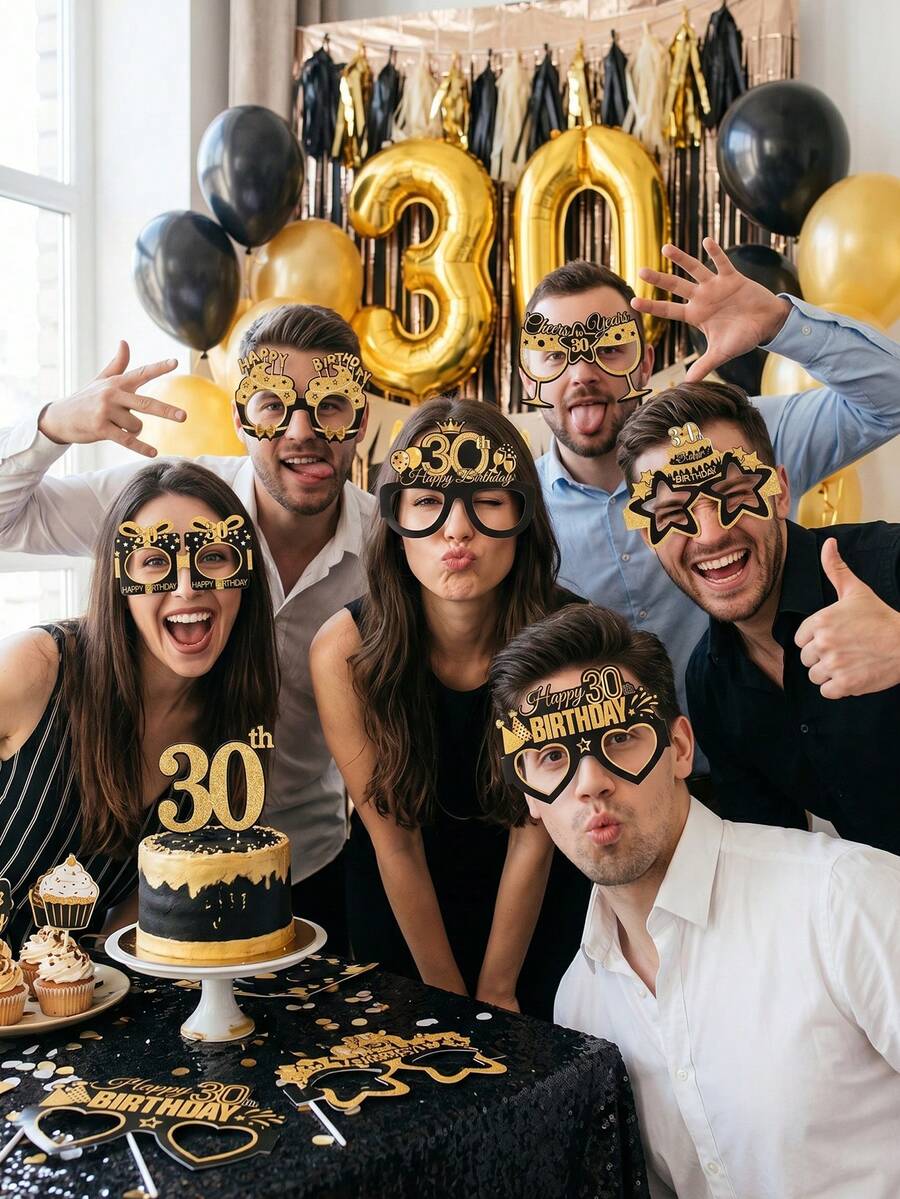 8个黑色金色30岁生日派对纸杯,30岁生日快乐派对拍照道具纸杯,黑色金色30岁生日装饰纸质派对面具,30岁生日派对用品,生日庆祝派对眼镜,生日派对,派对配件,黑色金色30岁生日派对装饰,生日礼物,派对小礼品 - 30 YEARS - 查看 1