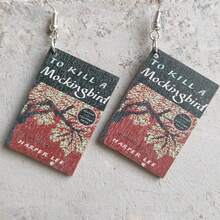 1 Pair Single-Sided Book-Shaped Vintage Wooden Earrings, Cute Accessory Gift For Teachers And Students - Multicolor 2 - View 8