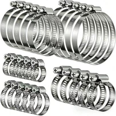 20 piezas Juego de abrazaderas ajustables de acero inoxidable 304, abrazaderas de tubo con engranaje y tornillo sinfín, abrazaderas para manguera de 10-76mm de varios tamaños, sujetadores para línea de combustible de automóvil, tubería de agua, reparación de plomería automotriz