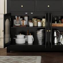 Meiyiu 55 Inch Wooden Dining Room Credenza, Farmhouse Style Buffet Cabinet With Wine Storage Design, Sturdy Organizer For Home Daily Use - Đen-Mới - Xem 8