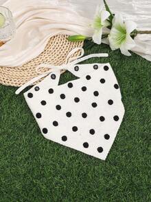 1pc Elegant Minimalist Vacation Versatile White Base Polka Dot Knit Neckerchief - White - View 4