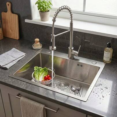 Inox 60x45cm Com Torneira Flexível Monocomando – Aço Escovado E Design Moderno Winda