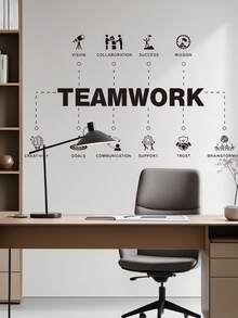 1张黑色励志英文字母“Teamwork”目标墙贴，可移除装饰，适用于卧室、客厅、书房 - 1PC - 查看 4