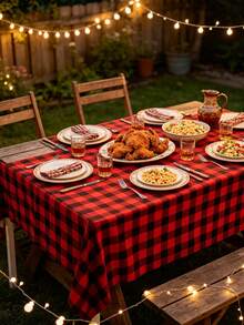 3pcs Disposable Rectangular Tablecloth | Black & Red Plaid Pattern, 54*108 Inches, PE Material, Reusable And Wipe Clean. Perfect For Christmas, New Year, Valentine's Day, Easter, Thanksgiving, Halloween, Seasonal Rustic Decor And Camping Party Supplies. - Multiple Styles - View 10