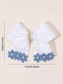 2 piezas Pinzas para el cabello con lazo floral azul, Pinzas para el cabello con flor blanca, Pinzas para el cabello de boda elegantes con cinta, Pasadores para el cabello con perlas brillantes, Accesorios para el cabello de verano dulces para niñas, regalos para maestros, uso diario - Multicolor - Ver 5