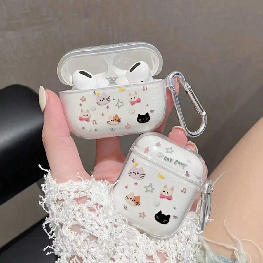 1 chiếc ốp bảo vệ tai nghe Pro 2/3 thiết kế hình mèo sao màu hồng tối giản, vỏ mềm trong suốt, hàng mới về. - Nhiều màu - Xem 1