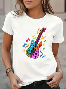 T-Shirt With American-Style Guitar Print - 黑色 - 查看 7