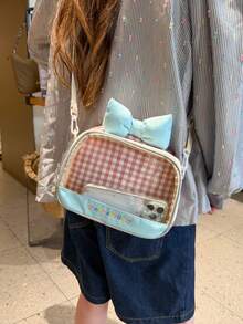 2026 INS Popular Plaid Transparent Bow Cute Square Bag, Contrast Color Sweet Shoulder Bag, Jelly Bag, Letter Girl Ita Bag - Multicolor - View 6