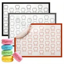 1 tấm lót nướng silicon có vạch kẻ hình trái tim, có thể tái sử dụng, chống dính, chịu nhiệt, thích hợp cho bánh macaron, bánh quy và nướng bánh bằng lò nướng. - Xem 2