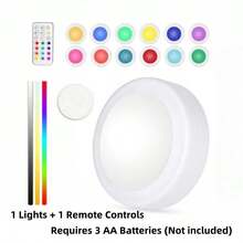 LED Round Light With Remote Control, 13 Color Modes Under Cabinet Wireless, Battery Powered Stick-On Dimmable Push Light For Closet/Shelf/Wall (1/3/6 Pack) - Multicolor - View 13
