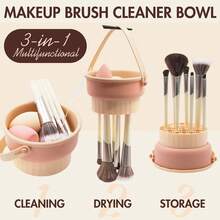 Set de limpiador de brochas de maquillaje en sólido y cesta de secado, Almohadilla de limpieza y cesta de secado de brochas de maquillaje, Limpiador y secador de brochas de maquillaje, Almohadilla y solución de limpieza de brochas de maquillaje 3 en 1, Herramientas de maquillaje para limpieza de brochas - Multicolor - Ver 5