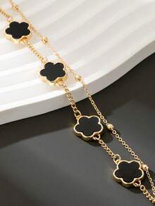 1 pieza Pulsera de trébol de 5 hojas de la suerte para hombres, uso casual y de negocios, regalo para citas (sin caja de regalo, número aleatorio de cuentas en la primera capa) - Dorado - Ver 3
