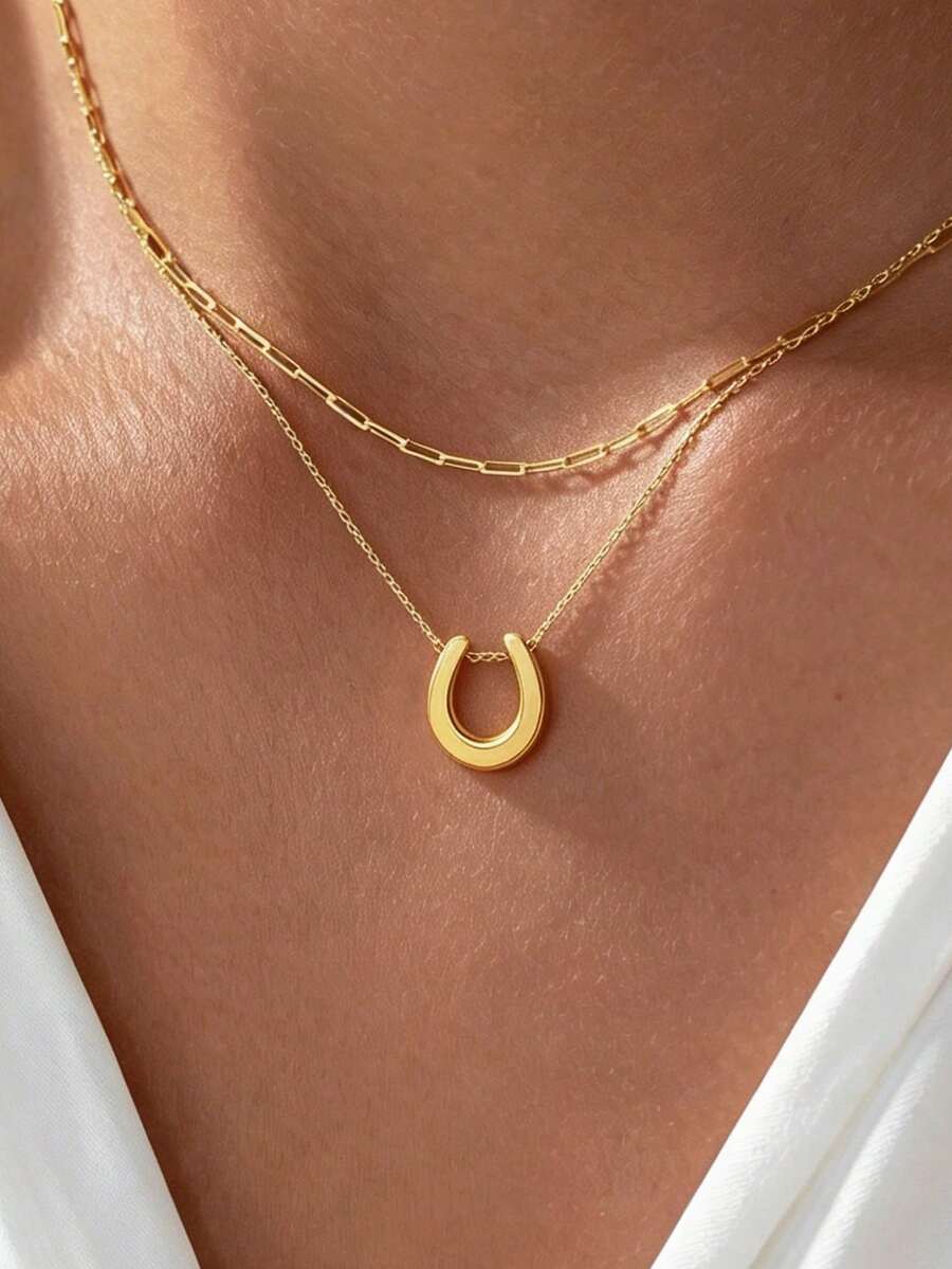 1. Dây chuyền mặt hình móng ngựa bằng thép không gỉ mạ vàng 18K\N2. Dây chuyền mặt hình học có thể tháo rời\N3. Dây chuyền ôm sát cổ hình móng ngựa chữ U mạ vàng cổ điển\N4. Dây chuyền kẹp giấy tối giản\N5. Dây chuyền mặt hình móng ngựa phong cách Boho\N6. Dây chuyền xương đòn bùa may mắn nhỏ nhắn\NQuà tặng trang sức thời trang dành cho nữ - Vàng - Xem 1