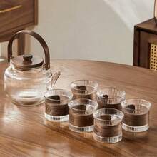 1 套耐高温高硼硅玻璃茶壶、茶杯和托盘，带茶叶浸泡器、茶叶分离器 - 硼矽玻璃茶壺套裝 - 查看 9