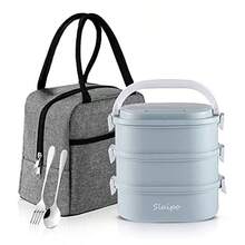 Bento Box - Lonchera para adultos lonchera para hombres y mujeres con bolsa de almuerzo aislada envases de acero inoxidable kit de almuerzo apilable a prueba de fugas azul - Azul - Ver 9