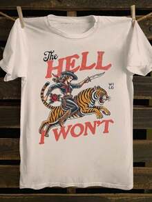Camiseta de Mujer "The Hell I Won't" Estilo Cowgirl – Camiseta de Cuello Redondo con Gráficos Retro de Motociclista y Tatuaje Western, Top Casual Estilo Wild Western. Esta es una camiseta de manga corta para mujer, suave, agradable al tacto, versátil y de puro algodón, adecuada para el uso diario, salidas informales y ropa deportiva. Es una camiseta de algodón puro para mujer, holgada, cómoda y deportiva, ideal para primavera/verano, perfecta como capa base. - Albaricoque - Ver 11