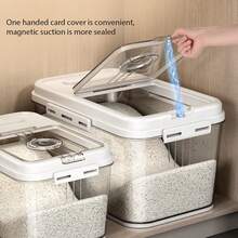1pc 10.8L Sealed Food Storage Container, PET Square Flip-Top Rice Jar, Reusable Moisture-Proof Insect-Proof Grain Storage Can, Hand Washable Kitchen Cereal Sorting Organizer - Multicolor - View 3