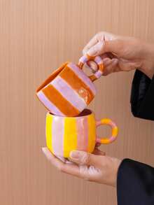 1pc 210ml Striped Ceramic Mug, Hand-Painted Polka Dot Coffee Cup; Elegant And Fashionable; Suitable For Home Decor And Tableware; Suitable For Serving Cold Drinks At Parties; Suitable As A Drinking Cup For Living Room Or Bedroom; Exquisite Gift - Multicolor - View 8