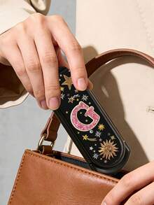 1pc Pink Letter Folding Comb, Y2K Millennium Style, Cute & Cool Letter Folding Comb With Portable Mirror, Girly Star Sun Folding Comb, Portable Mini Comb With Built-In Mirror, All-In-One Travel Comb - Multicolor - View 8