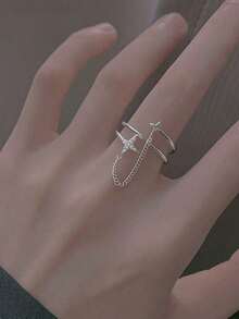 1 Piece Exclusive Luxury Ring With Meteor Chain And Double Layer Cross - Silver - View 2