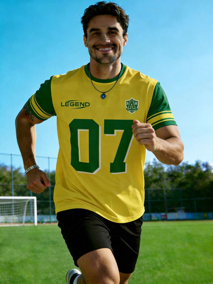 Men's Yellow-Green #07 "Legend" Printed Short Sleeve Football Jersey - Yellow - View 1