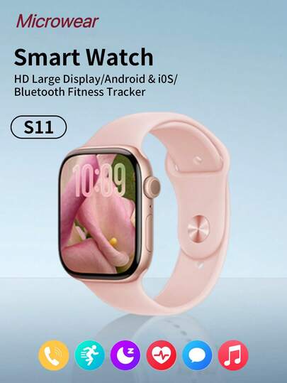 Microwear 2.06英寸高清触控屏智能手表，兼容安卓和iOS系统，具备信息和通话功能，全天候心率和睡眠监测，多种运动模式，男女皆宜的健康健身追踪器