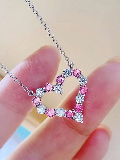 1pc Luxury Cubic Zirconia Pendant Necklace For Teenagers, Suitable For Girls Daily Decoration, Party Wear, Birthday Gift