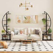 Soporte de planta metálica de media luna de 6 niveles con cajones - estante de maceta de flores de interior de 69,2 pulgadas - estante de planta de círculo resistente para múltiples plantas - pantalla - Negro - Ver 7