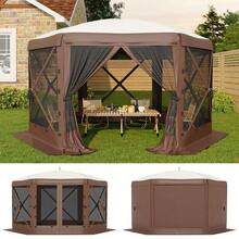 13x13FT 6-Sided Pop Up Canopy Tent, One-Push Setup Canopy Tent con Removable Canopy Top & Wind Cloths, Refugio al aire libre para Camping, Partidos en el patio trasero, Eventos al aire libre - Beige - Ver 1