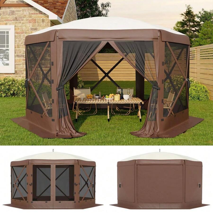 13x13FT 6-Sided Pop Up Canopy Tent, One-Push Setup Canopy Tent con Removable Canopy Top & Wind Cloths, Refugio al aire libre para Camping, Partidos en el patio trasero, Eventos al aire libre - Beige - Ver 1