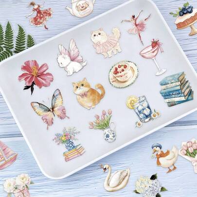 50 miếng dán hình cô gái hoa lá vẽ màu nước, vật liệu trang trí sổ lưu niệm cho ốp điện thoại, sổ tay, vali, ván trượt, đàn guitar, nhật ký.