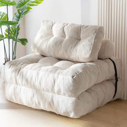 Folding Sofa Bed, Convertible Sleeper Chair With Pillow Foldable Mattress With Back Support, Portable Fold Out Chair Bed Comfy Floor Sofa Lounge For Living Room Bedroom, Beige, Single