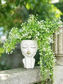 Macetas para plantas de interior y exterior - Maceta con cabeza de mujer soplando burbujas, macetas de resina con cara, maceta para flores con agujero de drenaje - A - Ver 3
