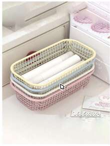 4Pcs Cream Tone Multi-Size Iron Wire Storage Basket Set, Thick Rustproof Hollow Square Mesh Organizer, Nordic Minimal Vintage Desktop Caddy For Stationery Cosmetics Sundries, Dorm Office Home Use, Back To School Housewarming Birthday Gift - Multicolor - View 4