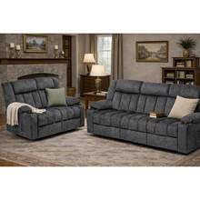 Juego de sofás reclinables LUCKLIFE con reclinadores manuales, conjunto de muebles para sala de estar con sofá reclinable, sillón de dos plazas y sillón individual, tapicería de tela transpirable, cojines gruesos y diseño ergonómico, gris oscuro (3+2). - 3+2+1 - Ver 1